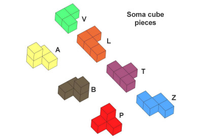 Soma cube puzzle pieces