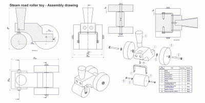 Steam road roller toy - Assembly drawing