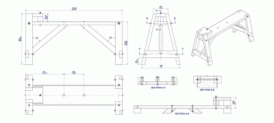 Sturdy sawhorse with mounted vise - Assembly drawing