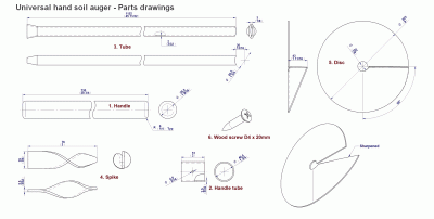 Universal hand soil auger - Parts drawings