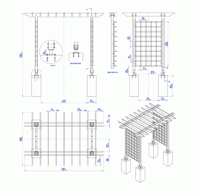 Wooden trellis arbor - Assembly drawing
