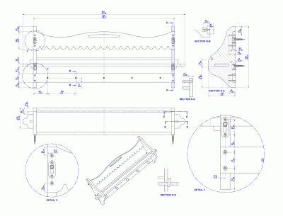 Wooden wall shelf with pegs - Assembly drawing