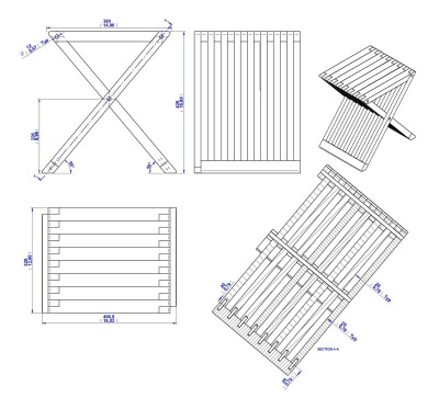 X-frame stool - Assembly drawing