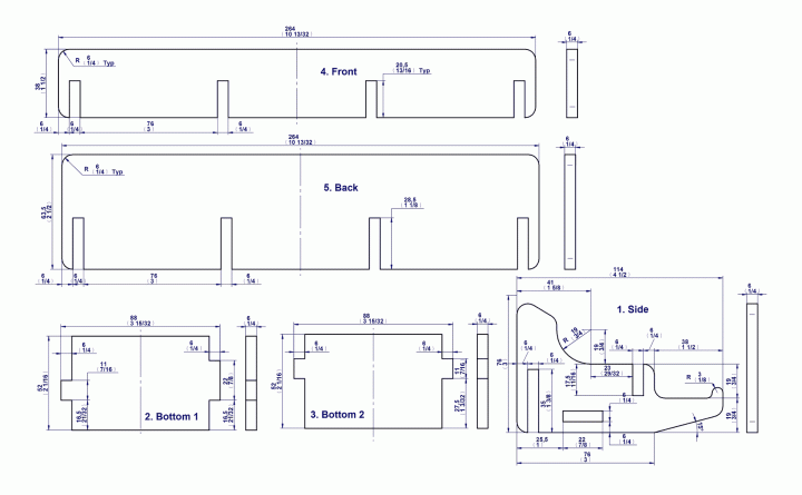 3 compartment box - Parts drawings