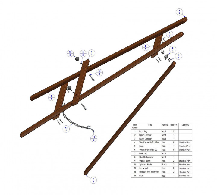 A frame tripod easel - Parts list