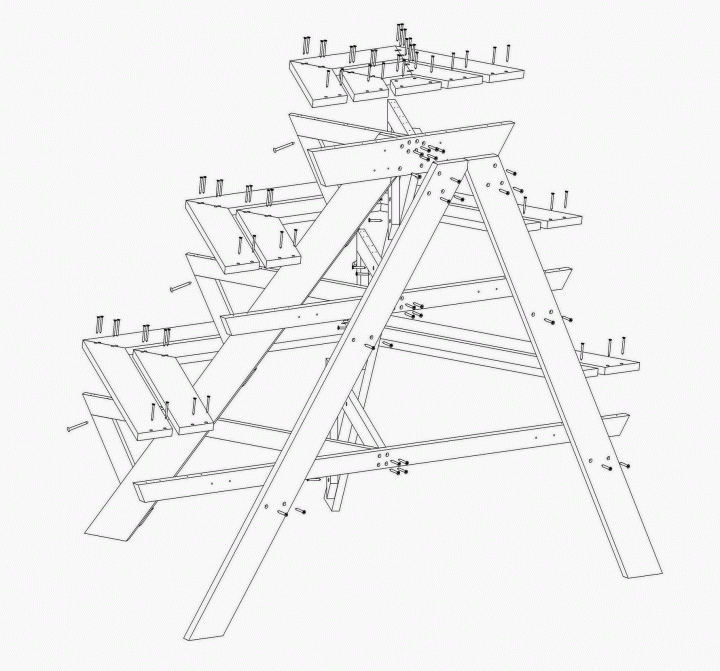 Flower pot stand - Exploded view (Back view)