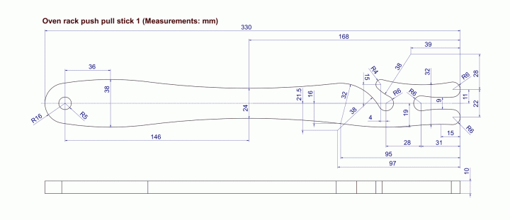 Oven rack push pull stick 1 - Measurements: mm