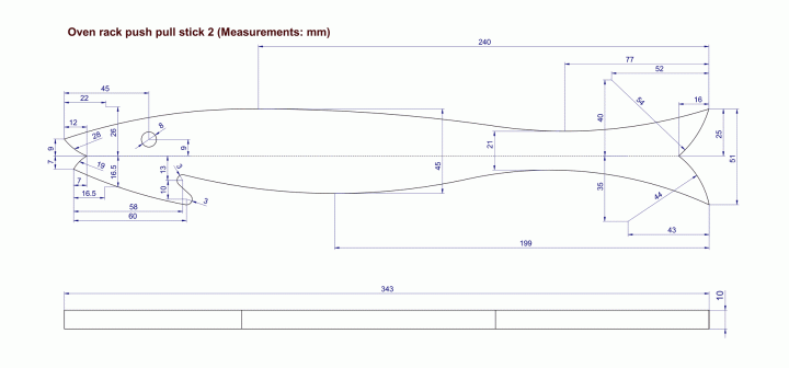 Oven rack push pull stick 2 - Measurements: mm