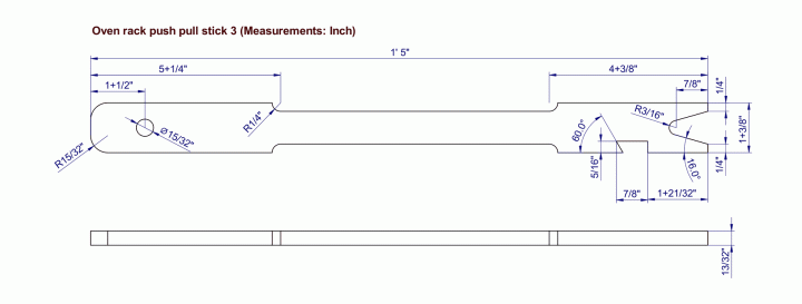 Oven rack push pull stick 3 - Measurements: Inch