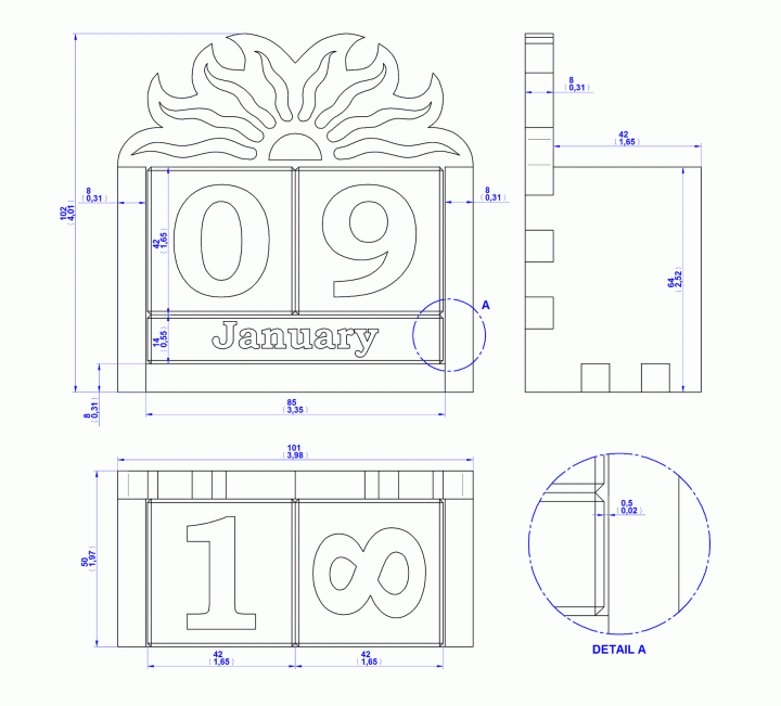 Wooden perpetual calendar - Assembly drawing