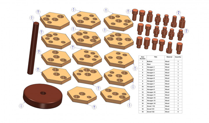 Wooden stacker puzzle (Version 1) - Parts list