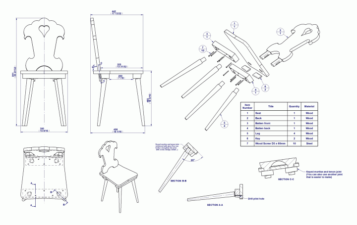 Alpine Stabelle chair - Assembly drawing, exploded view and parts list