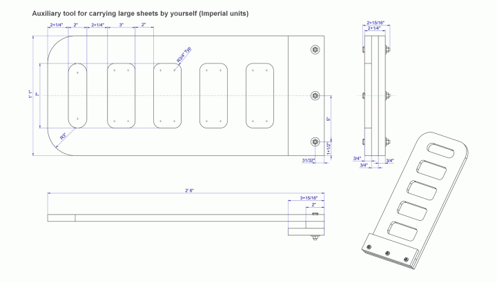 Auxiliary tool for carrying large sheets drawing - Imperial units