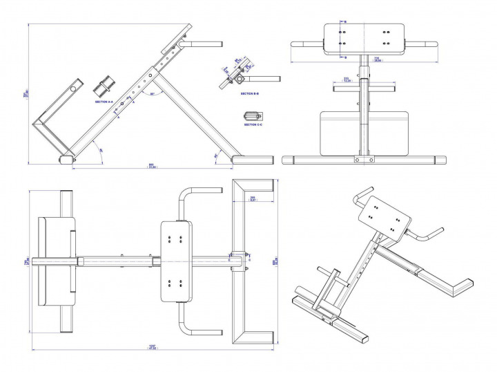 Back extension bench - Assembly drawing