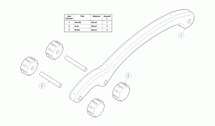 Back massager with ribbed rollers - Parts list