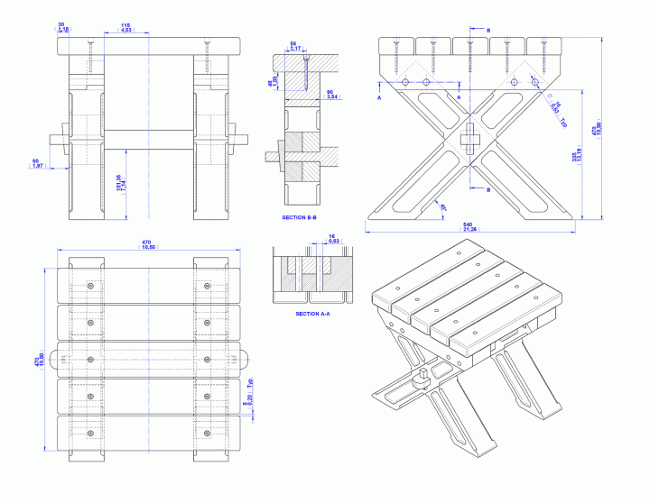 Backyard stool - Assembly drawing