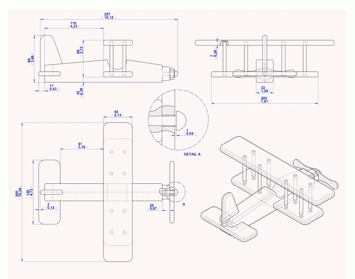 Biplane kids toy - Assembly drawings