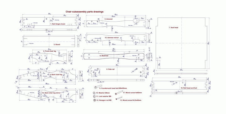 Chair sub-assembly - Parts drawing