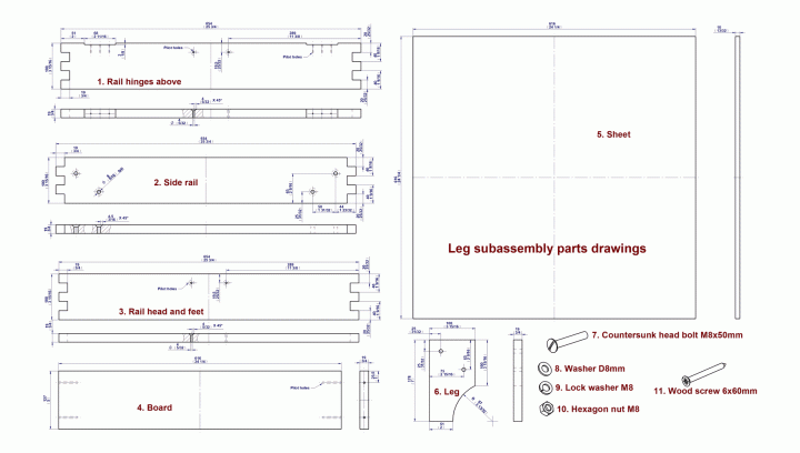 Leg sub-assembly - Parts drawing