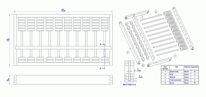 Chinese abacus - Assembly drawing