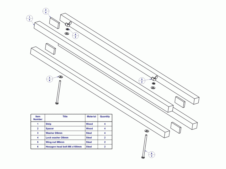 Crossbar for edge gluing - Parts list