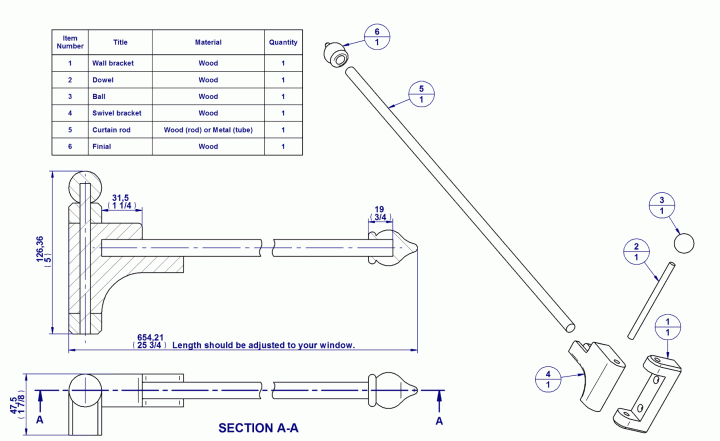 Curtain hangers - Assembly drawing