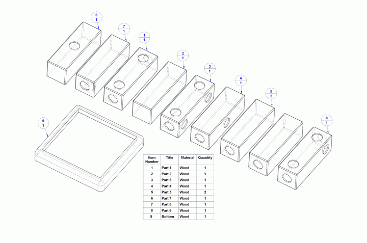 Dice 3d wooden puzzle - Parts list