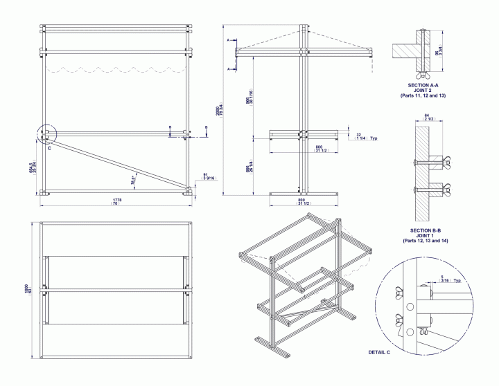 Fold-out patio table - Assembly drawing