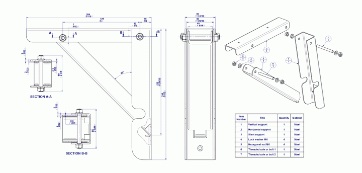 Folding metal shelf bracket - Parts list