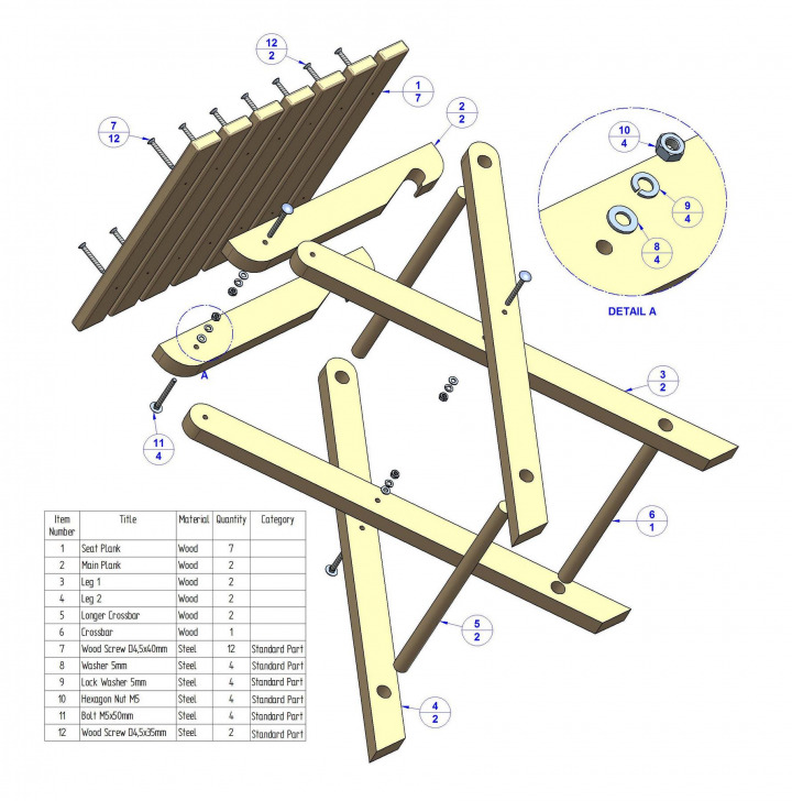 Folding stool - Parts list