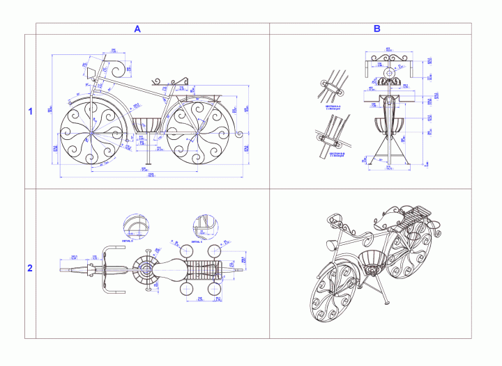 Garden bicycle plant holder - Assembly drawing