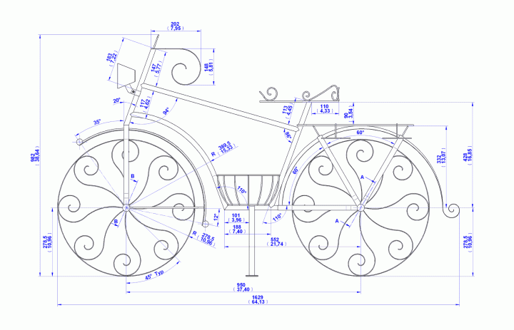 Garden bicycle plant holder - Assembly drawing A1