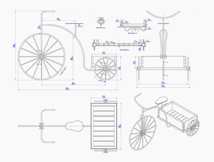 Garden tricycle plant holder - Assembly drawing