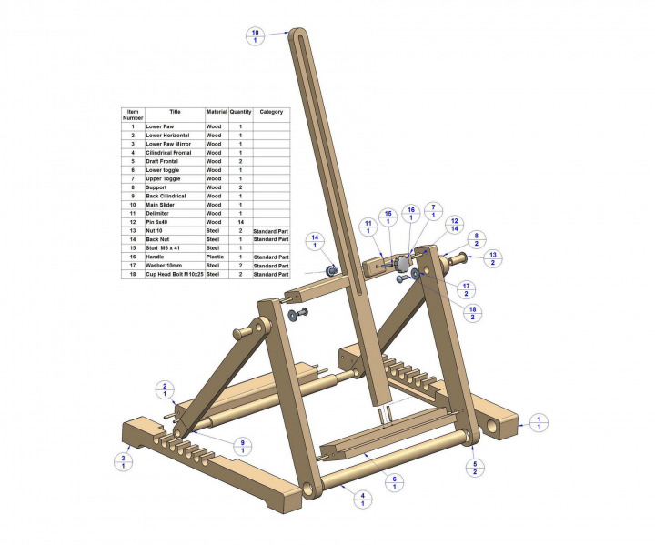 H frame folding tabletop easel - Parts list