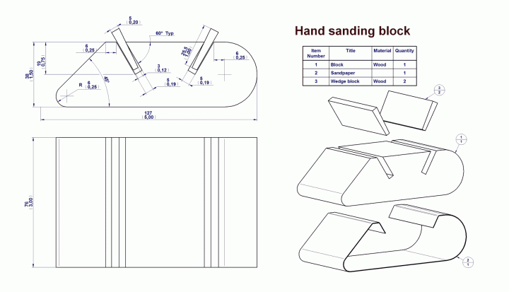 Hand sanding block - Drawing