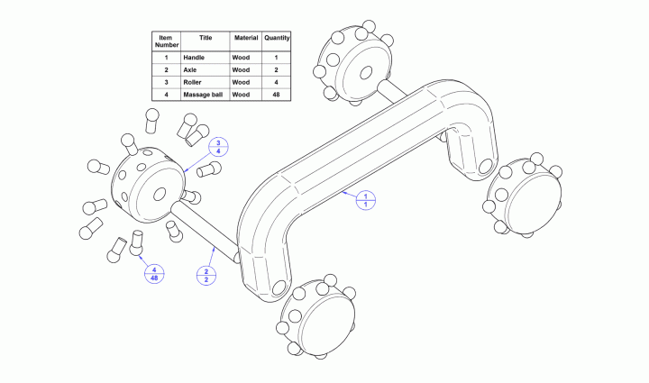 Handle massager with balls - Parts list