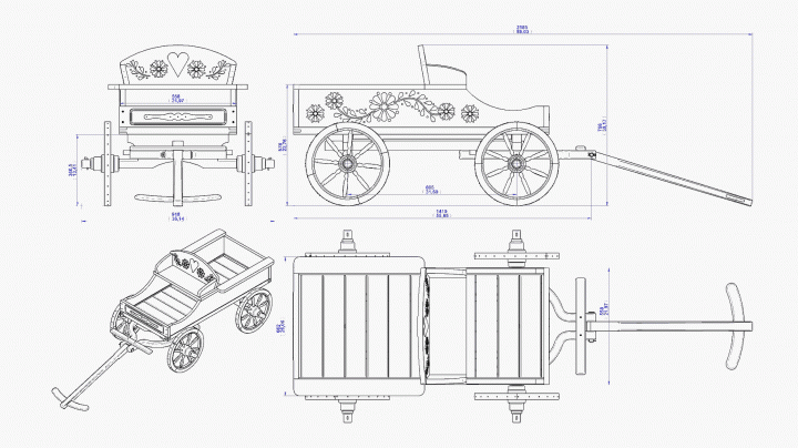Horse drawn wagon flower pot stand - Assembly drawing