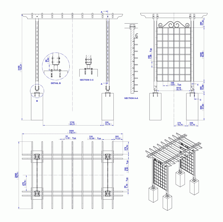 Iron trellis arbor - Assembly drawing