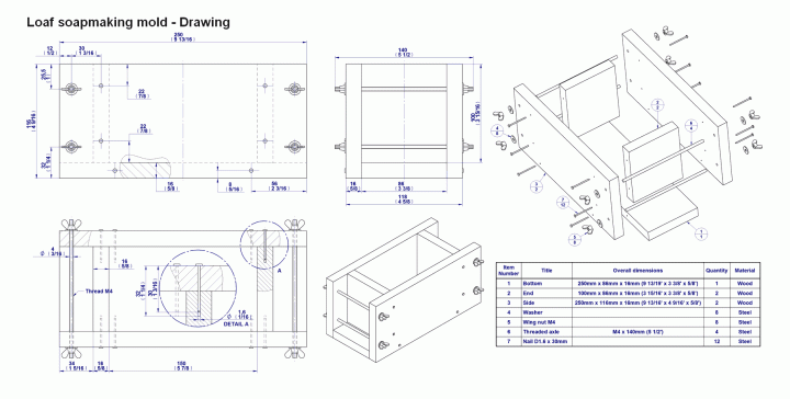 Loaf soapmaking mold drawing