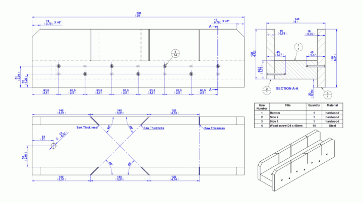 Miter box plan - Assembly drawing