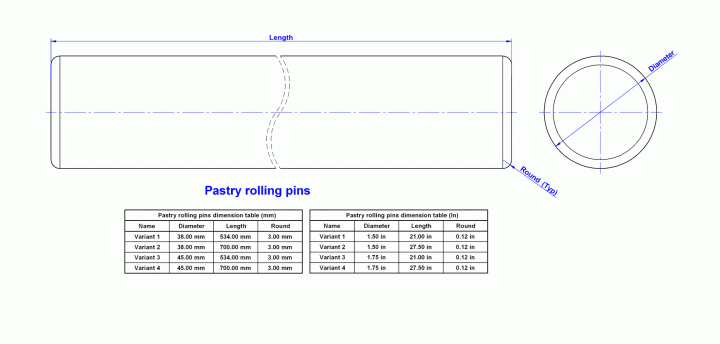 Pastry rolling pins - Drawing
