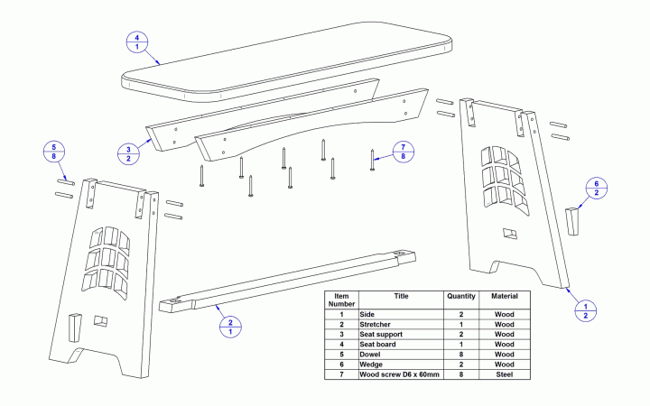 Piano bench - Parts list