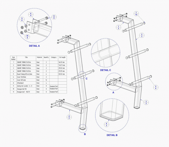 Plate storage sub-assembly - Parts list