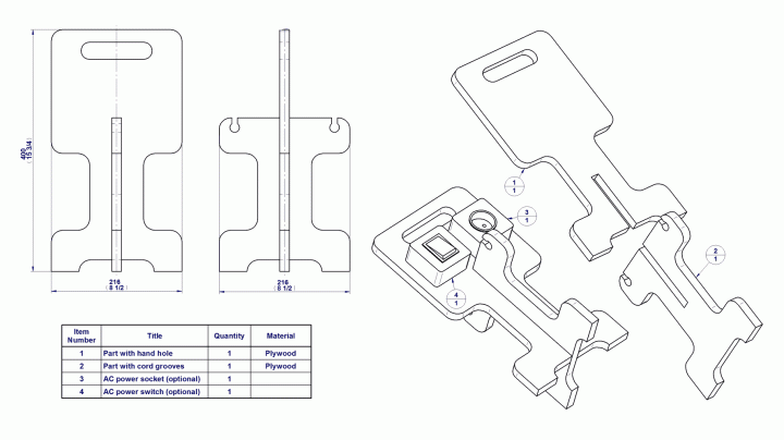 Portable extension cord holder - Assembly drawing