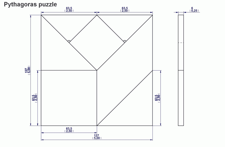 Pythagoras puzzle - Cutting diagram