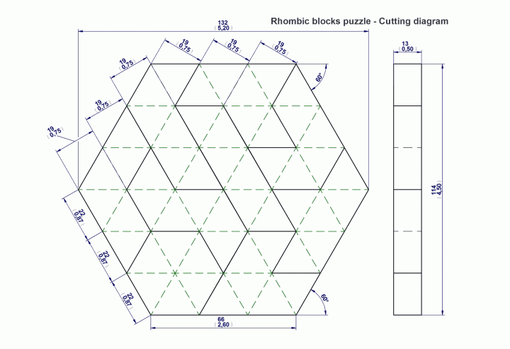 Rhombic blocks puzzle - Cutting diagram