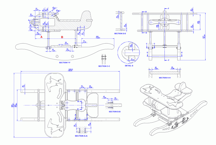 Rocking airplane kids toy - Assembly drawing