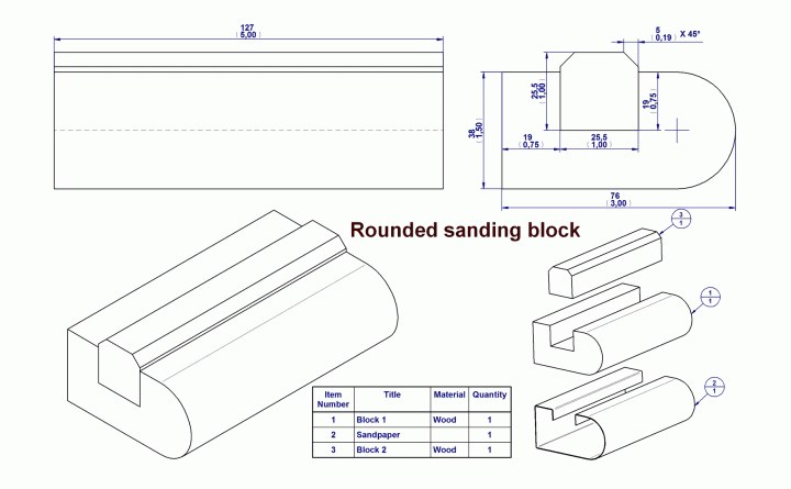 Rounded sanding block - Drawing