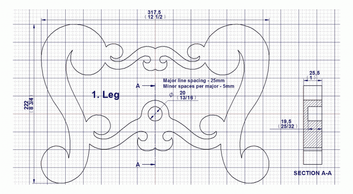 Footstool with scroll saw legs plan - Leg pattern