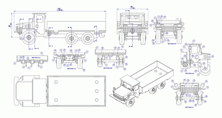 Dump truck model - Assembly drawing